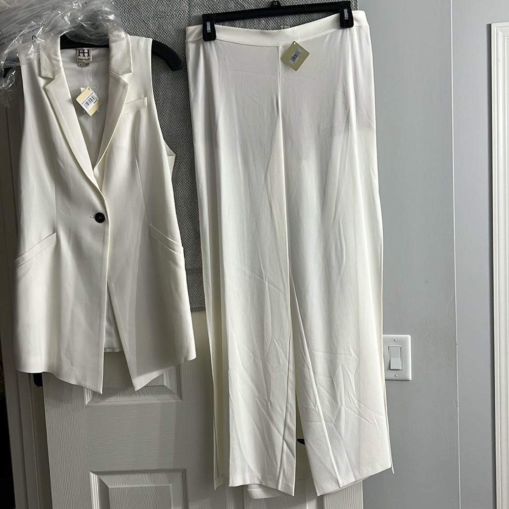 NWT Haute Hippie Dress Pants, Size 10, Ivory/Swan), partial lined, lace-up side